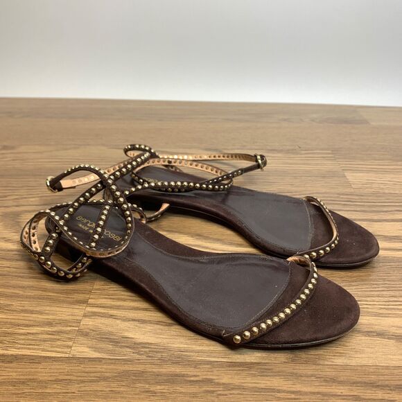 Sergio Rossi Womens Studded Strappy Open Toe Ankle Wrap Sandals Brown Size 38.5 - Picture 1 of 11